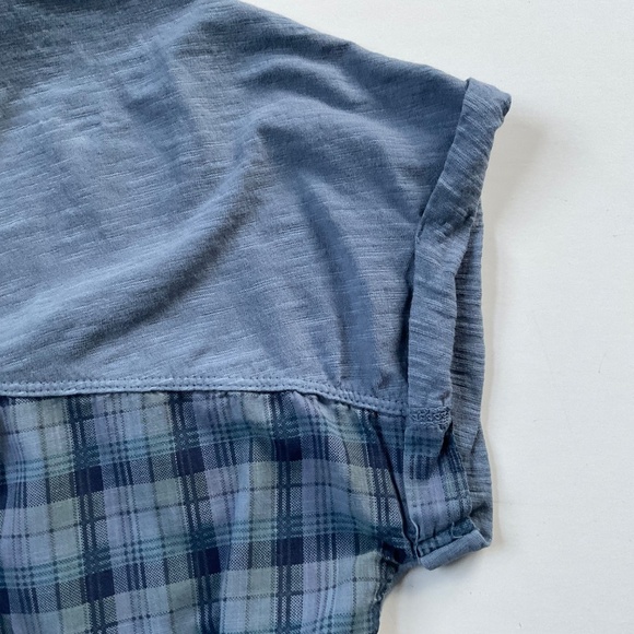 Anthropologie Pilcro Mixed Media T-Shirt XS Plaid Short Sleeve Cuffed Oversized - Picture 8 of 10